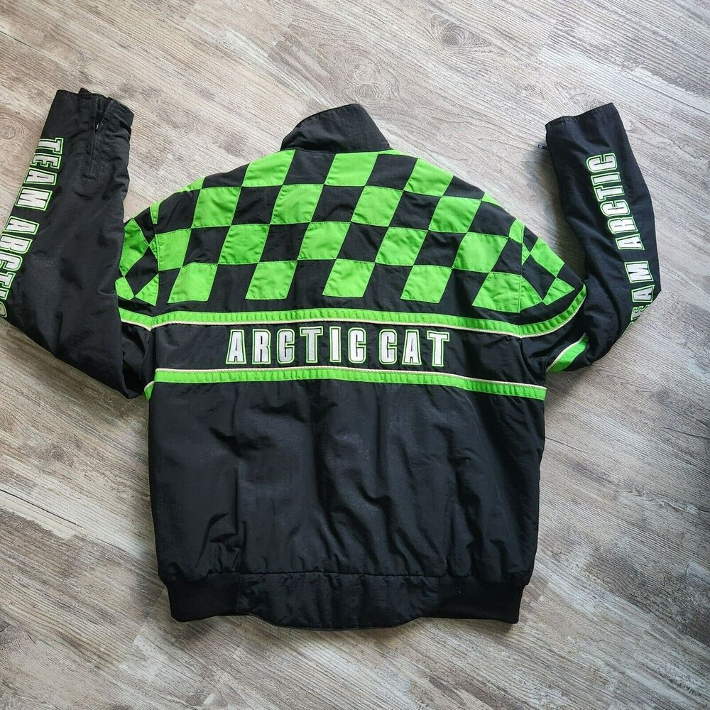 Arctic Cat Team Racing Vintage 90s Thinsulate Snowmobile Coat Black‎ Green Check